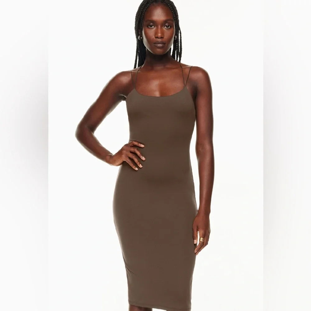 Aritzia Chocolate Brown Midi Dress - Picture 1 of 5